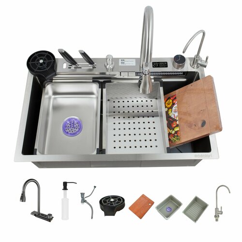 Мойка для кухни с цифровым дисплеем мультифункциональная SUS 304, толщина 3 мм 750x460x220 сатин