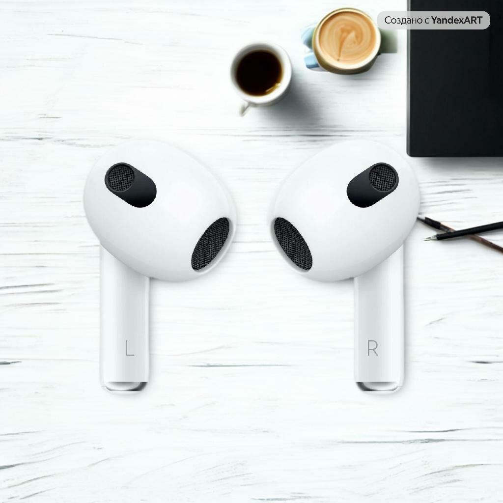 Беспроводные наушники А Pods 3 с анимацией, сенсорные/ Белые/ для iPhone, Android — фото 1