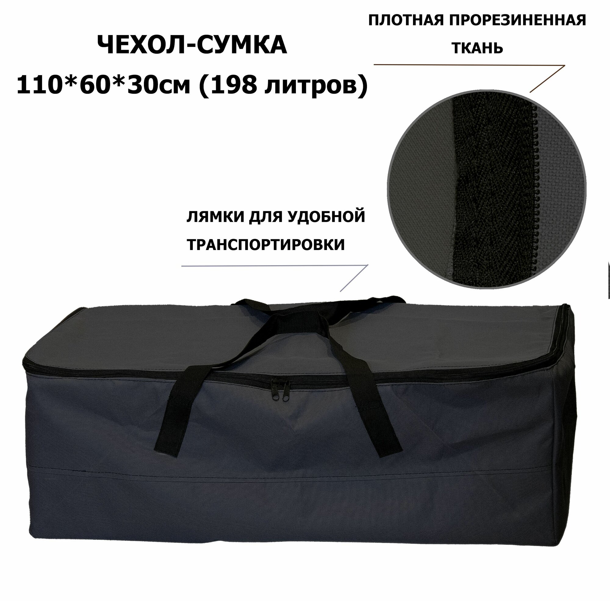 Чехол-сумка для лодок на молнии большой (тип-2) (черный) 110*60*30см
