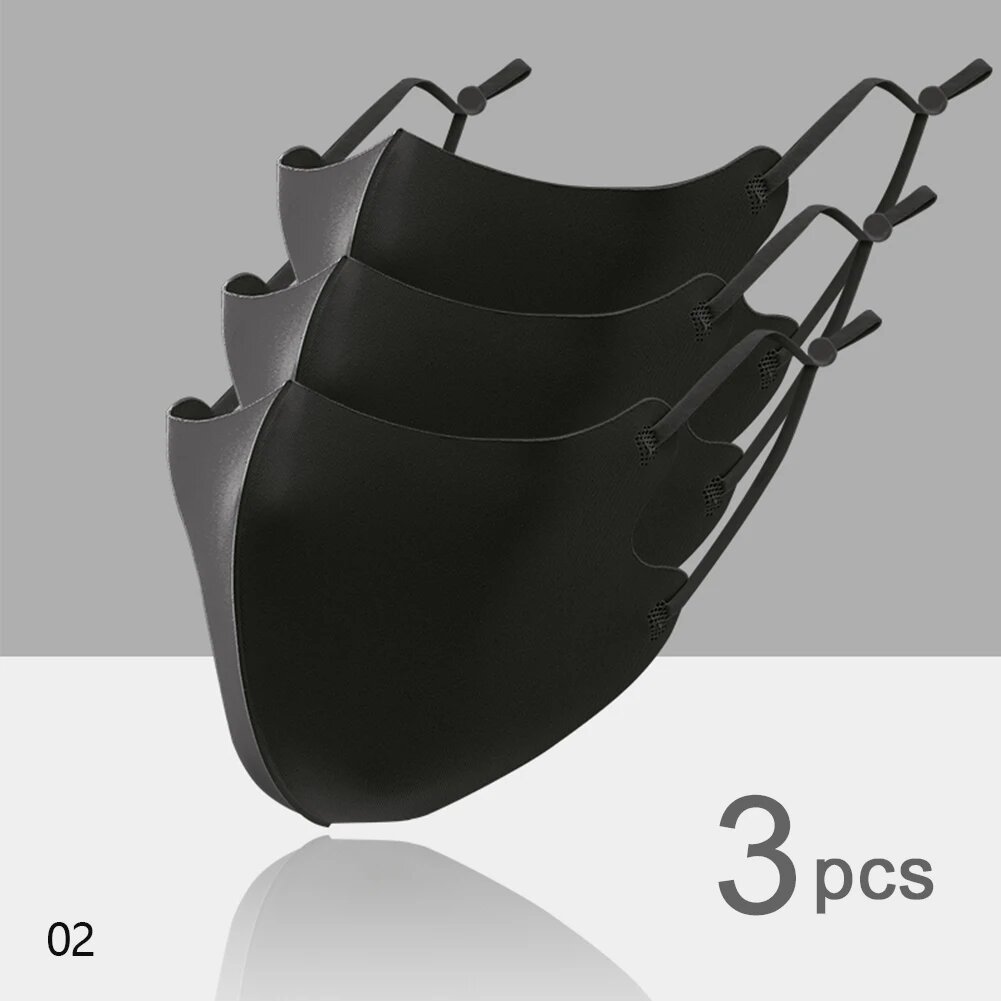 3 шт. 3D дышащая маска моющаяся ледяная шелковая маска для лица и рта антипылевой фильтр муфельная дымка пылезащитные маски для ухода за грибами многоразовые Черный