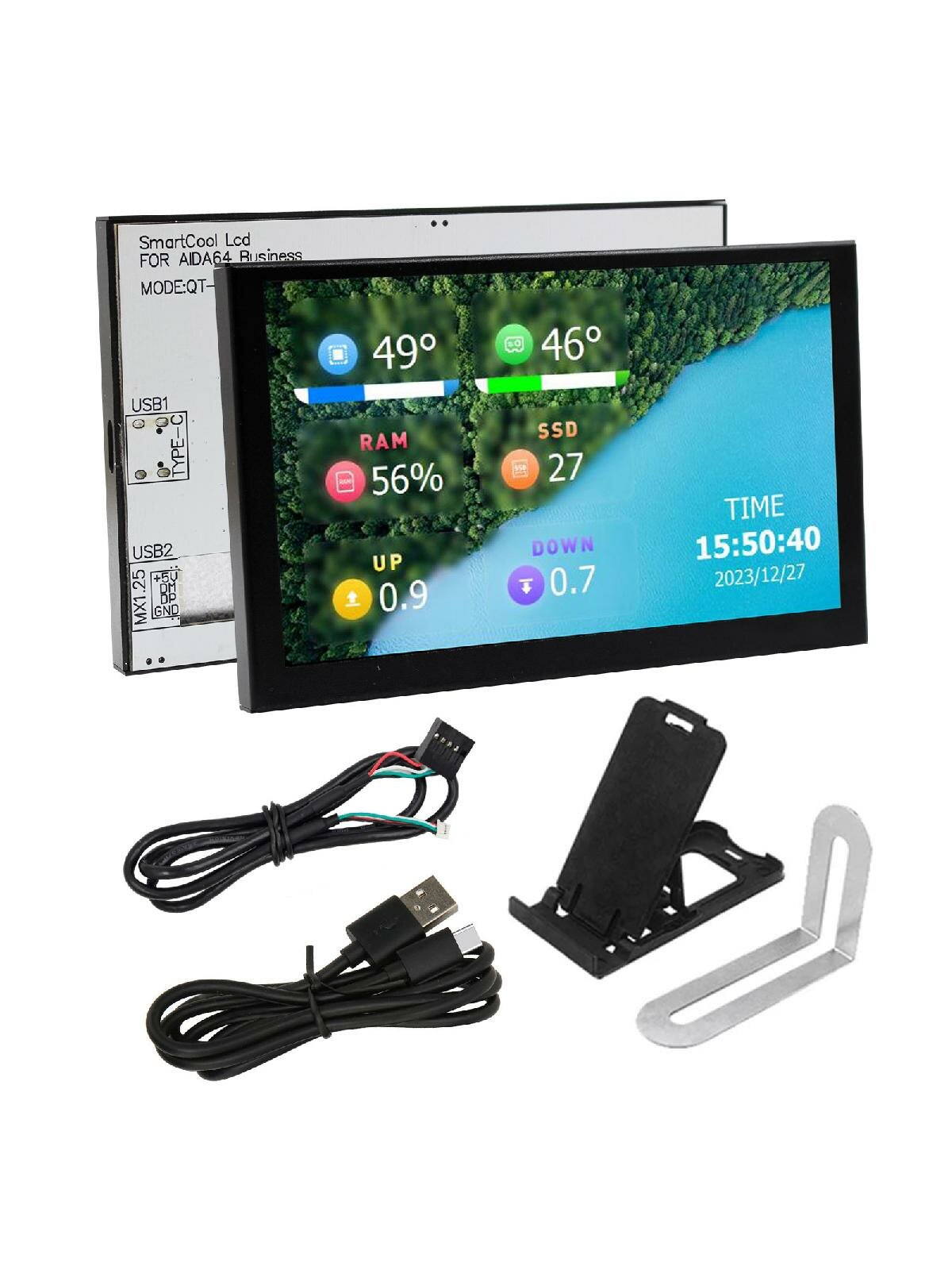 TypeC Small Display 5inch Small Screen Sub Screen with Temperature Indicator PC Case Secondary Screen