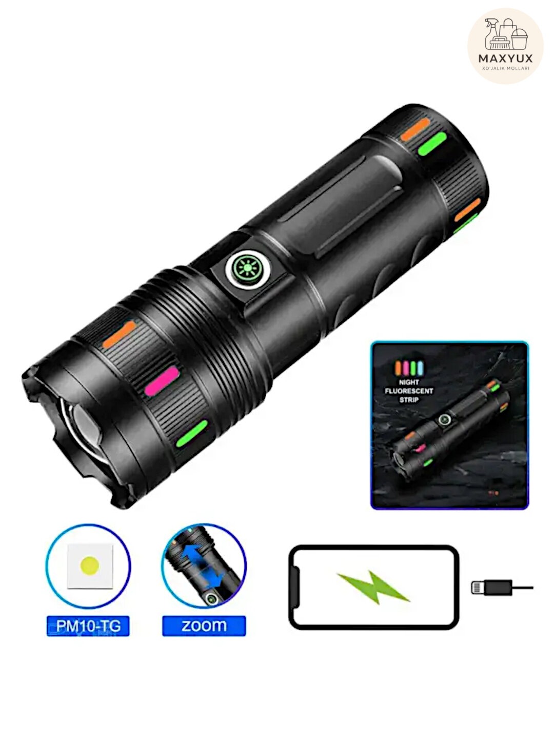 Аккумуляторный светодиодный фонарь с современным дизайном и удобными размерами. — фото 1