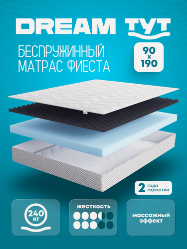 Изображение товара Матрас DREAM TYT Фиеста, беспружинный, ортопедический, 90 x 190 см