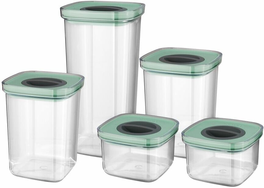 BergHOFF набор пищевых контейнеров с герметизирующей крышкой Leo 3950129, 11x11 см, прозрачный/мятный - фото №1
