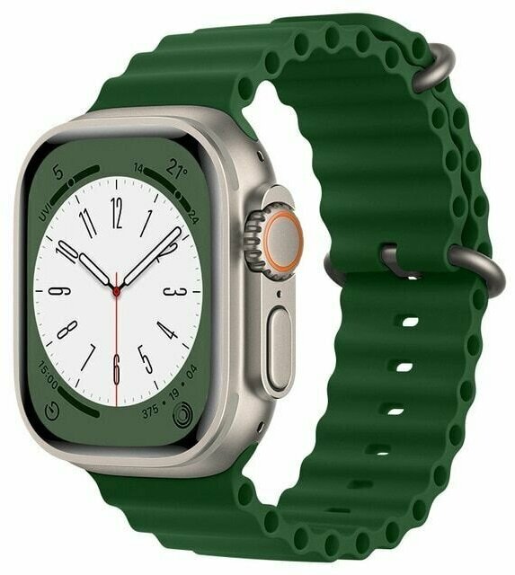 Ремешок для смарт-часов фитнес-браслета Apple Watch Series 1 2 3 4 SE 5 6 7 8 силиконовый дайверский океан Ocean Band Эпл Вотч 38/40/41 мм зеленый