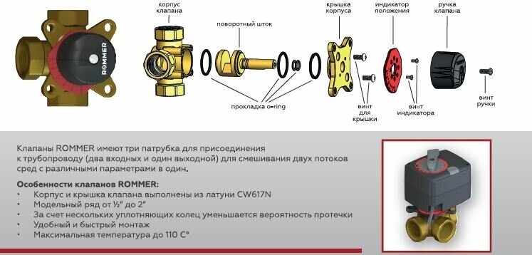 Трехходовой смесительный клапан ROMMER 1 1/2" KVs 25 (арт. RVM-0003-025040) - фотография № 2