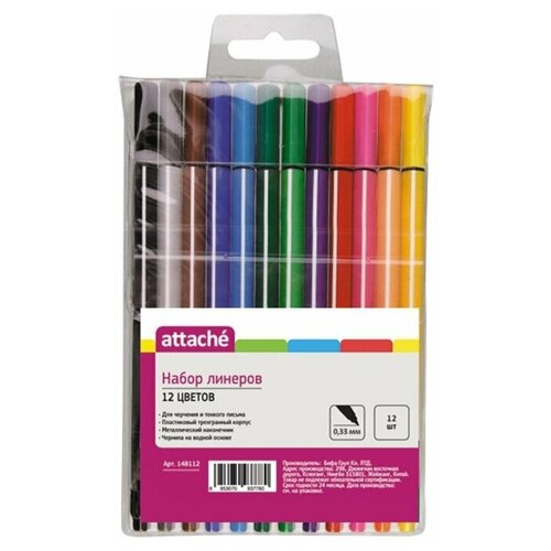 фото Attache набор линеров rainbow 12 цветов