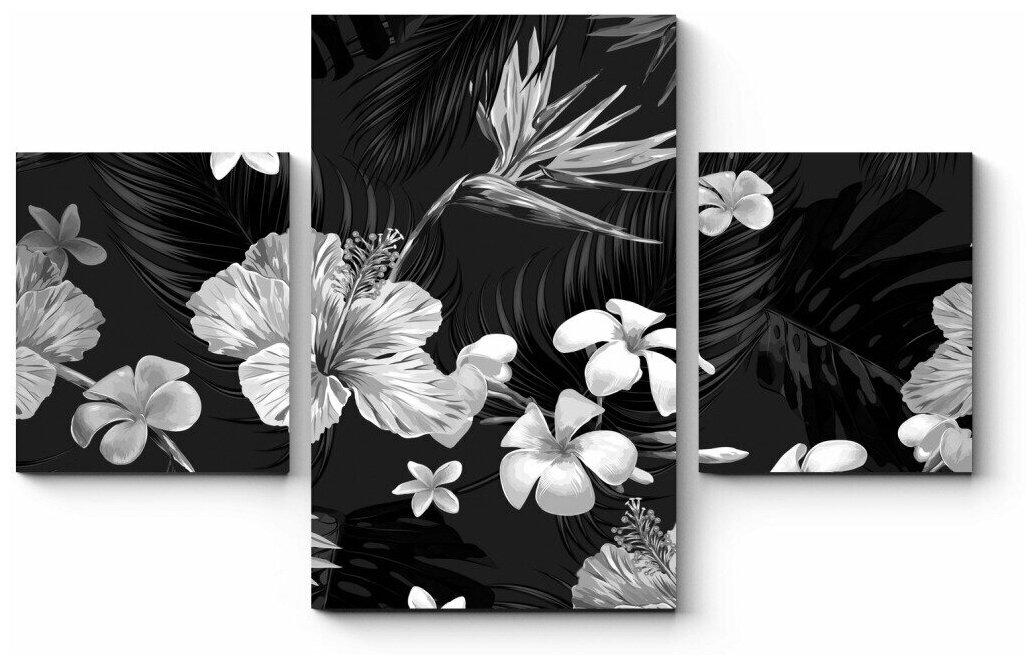 Модульная картина Черно-белый цветочный узор 80x52