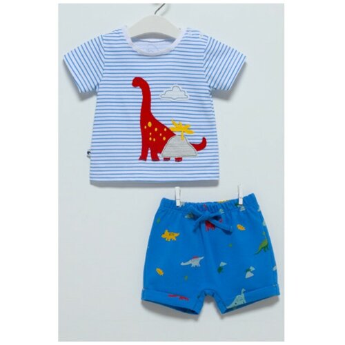 фото Комплект для мальчика caramell серия dino футболка и шорты голубой, размер 56-62