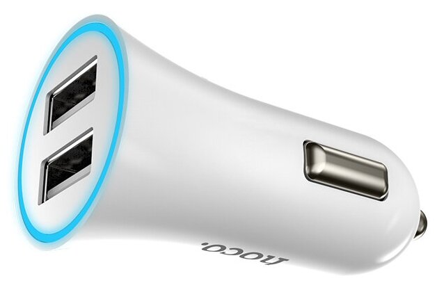 Автомобильное зарядное устройство Hoco UC204 White зарядка 2.4А 2 USB-порта, белый