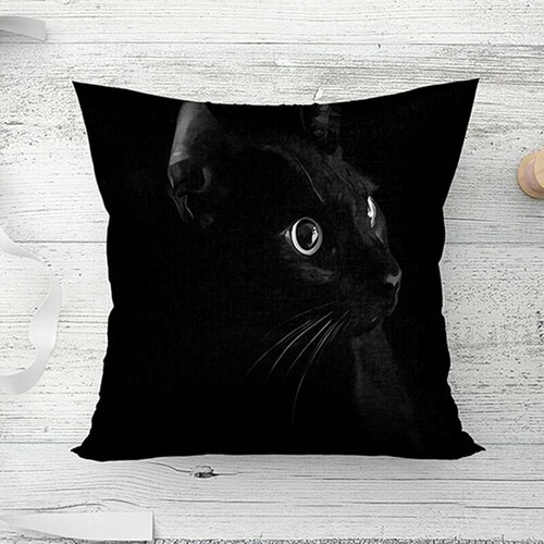 Подушка декоративная / Черный кот на черном / велюр / подарок / подушка диванная / подушка для интерьера