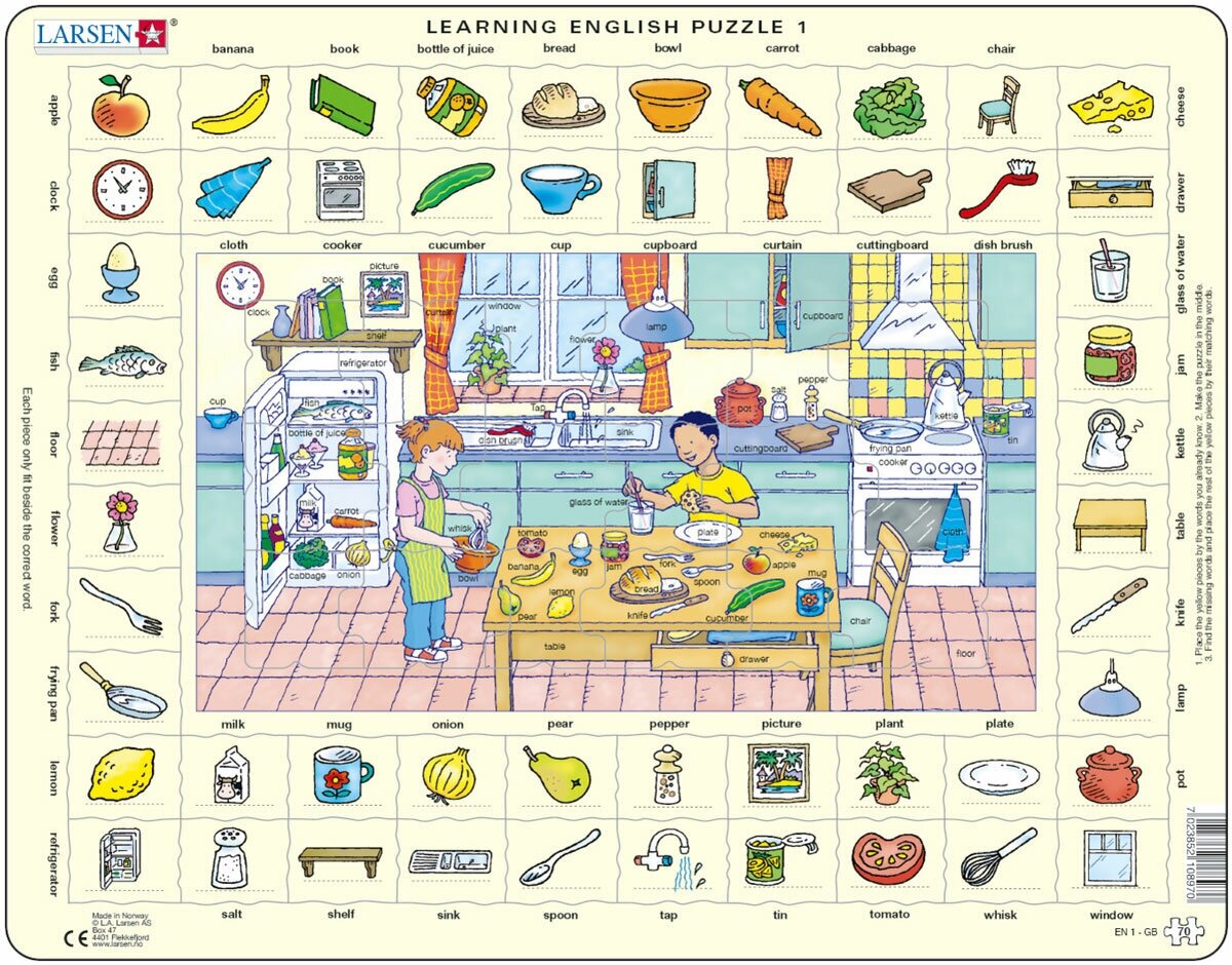 Пазлы для детей Larsen "Изучаем английский. Кухня", 70 элементов, EN1
