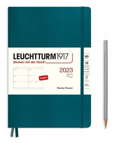 Еженедельник-планер Leuchtturm1917 Medium A5 (14.5x21см.) датированный на 2023 год, 80г/м2 - 144стр., мягкая обложка, цвет: тихоокеанский зеленый