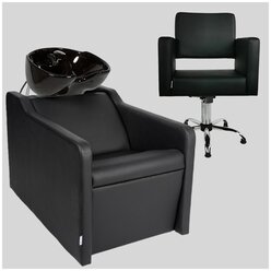 Парикмахерский комплект "Groy", Черный, 1 кресло гидравлика пятилучье, 1 мойка раковина черная глубокая