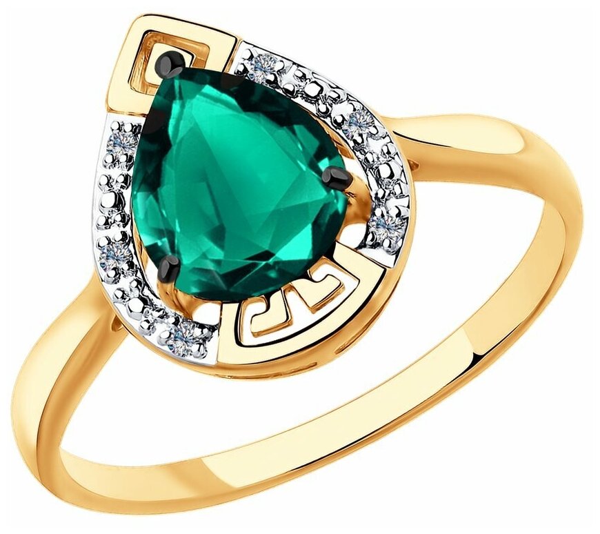 Кольцо Яхонт, красное золото, 585 проба, изумруд, бриллиант, размер 16.5, зеленый, бесцветный