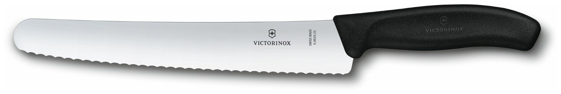 Нож Victorinox для хлеба и выпечки, лезвие 22 см волнистое, в блистере, черный