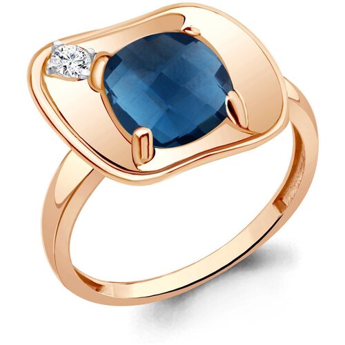 фото Кольцо diamant online, серебро, 925 проба, золочение, лондон топаз, фианит, размер 18.5 aquamarine