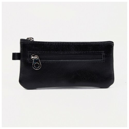 Ключница карманная на молнии, длина 13,5 см, 2 кольца, цвет чёрный