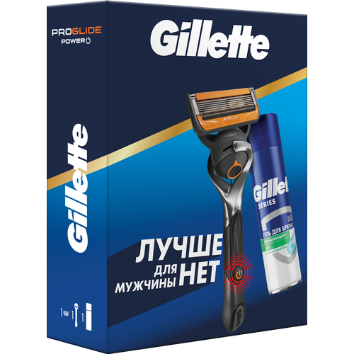 Набор Gillette многоразовый бритвенный станок ProGlide Power со сменной кассетой, гель для бритья успокаивающий Series, разноцветный gillette набор подарочный набор мужской gillette series гель д бритья и gillette power rush аэрозольный дезодорант