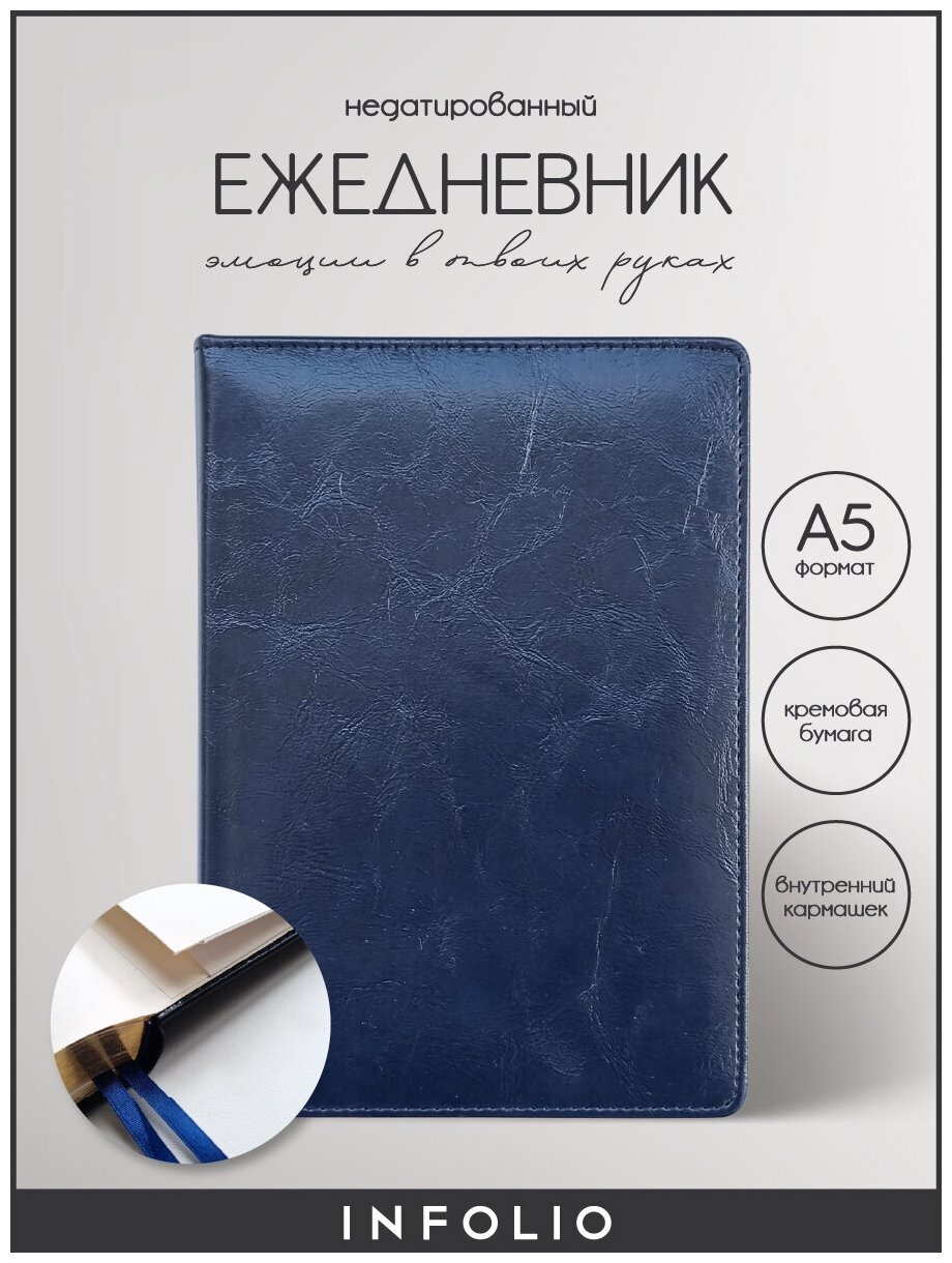 Ежедневник недатированный синий, тв пер А5, 160л, Challenge I504d/blue