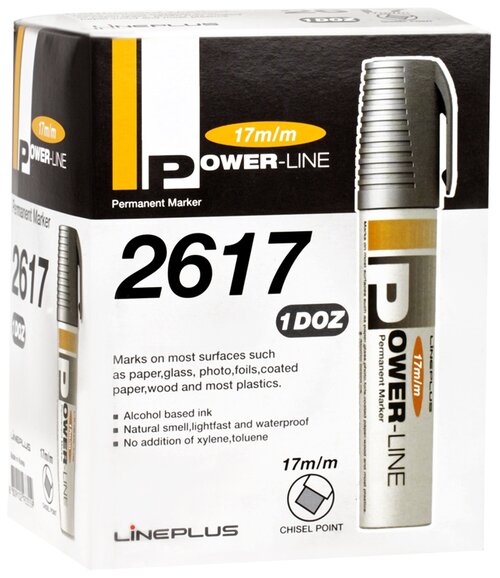 Line Plus Набор черных перманентных маркеров Power Line 2617, 12 шт. (PER-2617), черный, 1 шт.