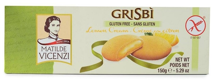 Печенье GRISBI (Гризби) "Lemon cream", с начинкой из лимонного крема, 150 г, 13828 - фотография № 1
