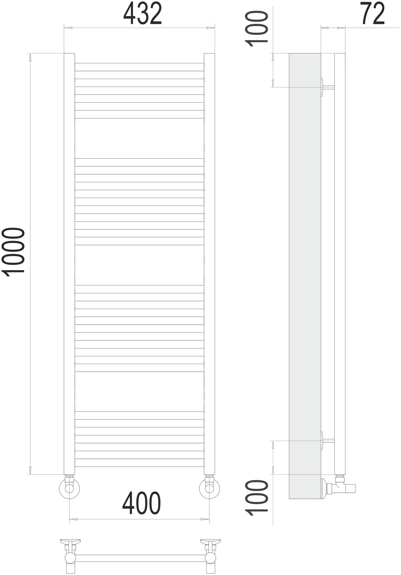Полотенцесушитель водяной Terminus (Терминус) Аврора П20 400х1000 мм, нижнее подключение нержавеющая сталь Водяной полотенцесушитель для ванной - фотография № 2