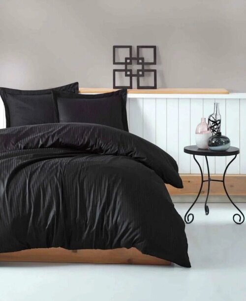 Комплект постельного белья Страйп Сатин Cotton Box (Турция) Elegant Series Евро Черный