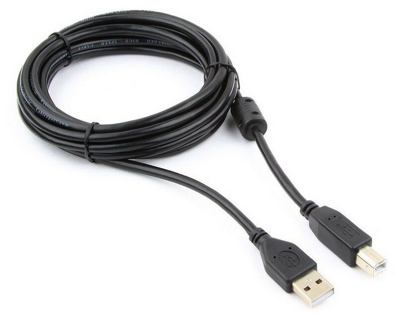 Кабель USB A 2.0 - USB B, М/М, 3 м, фер, Cablexpert, чер, CCF-USB2-AMBM-10
