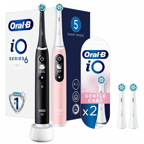 вибрационная зубная щетка Oral-B iO 6 DUO + 2 насадки Gentle Care, white/pink sand