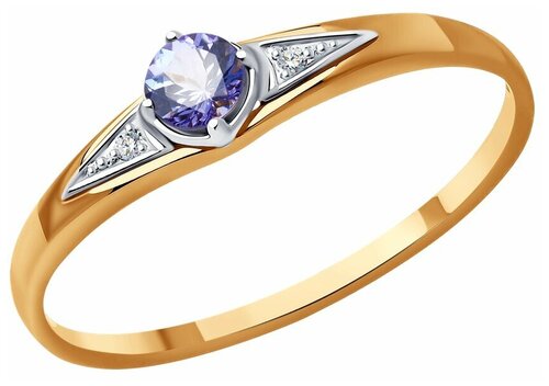 Кольцо Diamant, красное золото, 585 проба, танзанит, бриллиант, размер 17.5
