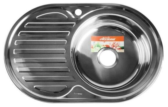 фото Мойка кухонная Accoona AB5077-R, врезная, правая, толщина 0.6 мм, 770х500х165 мм, глянец