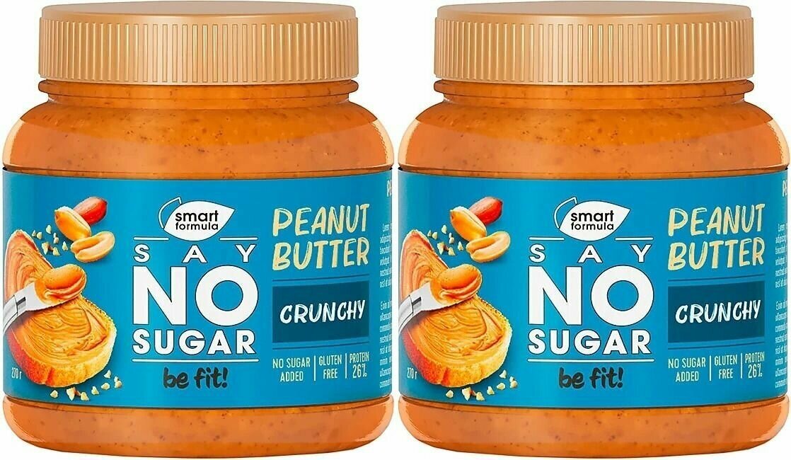 Smart Formula, арахисовая паста Say No Sugar без сахара с дробленым арахисом 26% протеина,2 шт по 270 г