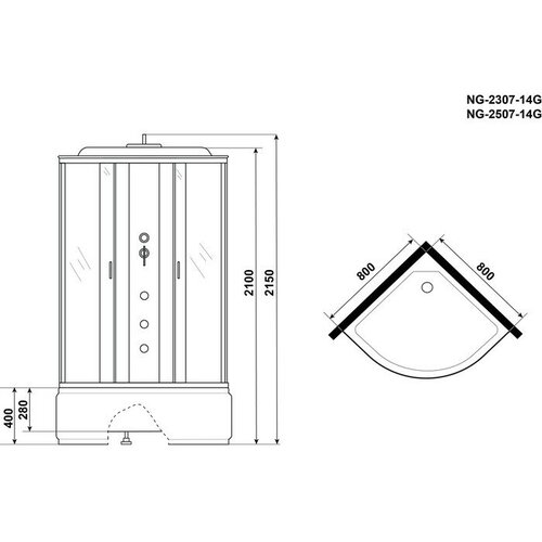 Душевая кабина Niagara NG-2307-14G 80х80х215