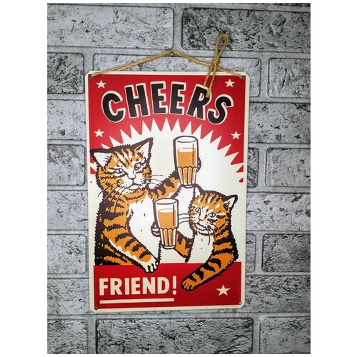 Коты в баре табличка металлическая, картина, декор интерьера, плакат, постер, подарок