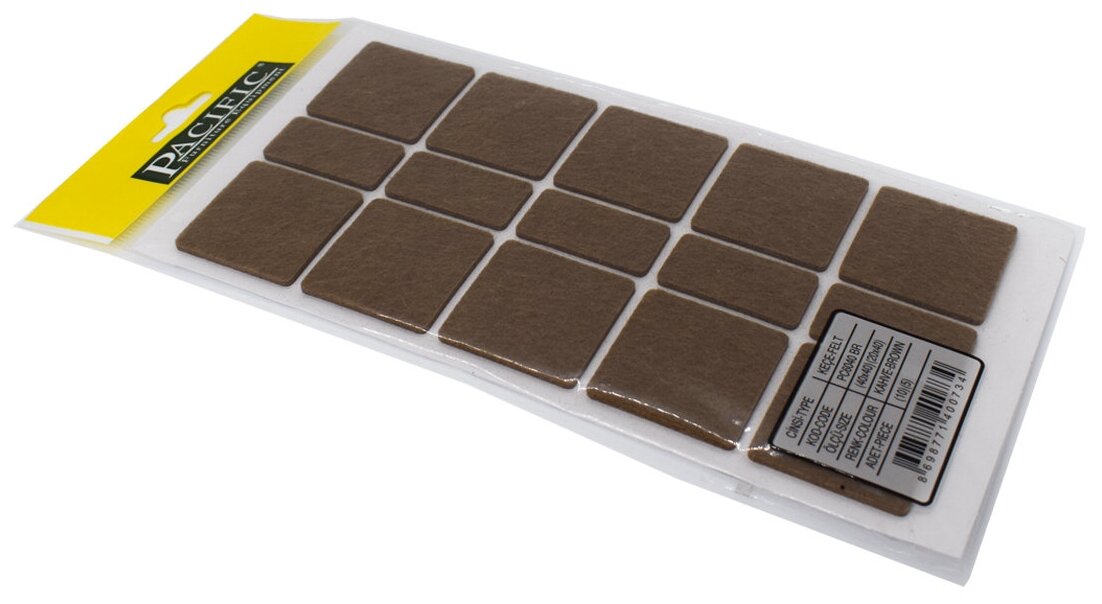 фото Накладки / наклейки / подпятники войлочные Pacific самоклеящиеся под мебель (40х40 мм (10 шт.) + 20х40 мм (5 шт.)), коричневый