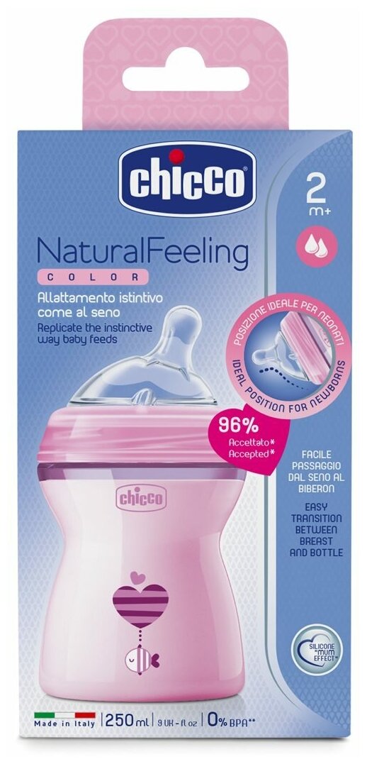 Бутылочка пластиковая Chicco Natural Feeling c силиконовой соской, 250 мл (80723.00.50) - фото №2