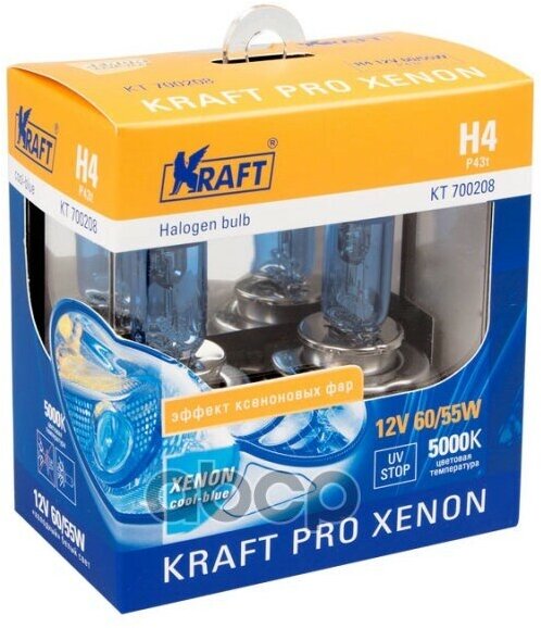 Лампа Галоген. h4 12V 60/55W (P43t) Kraft Pro Xenon (2Шт. Блистер) (Tool) Kraft арт. KT700208