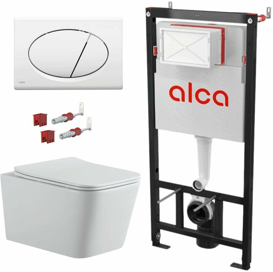 Готовый набор инсталляции Alcaplast AM101/1120 с белой панелью смыва M70+унитаз подвесной Logan L2W