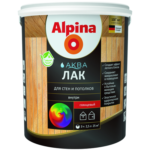 Лак Alpina Аква для стен и потолков глянцевый бесцветный 0.9 л