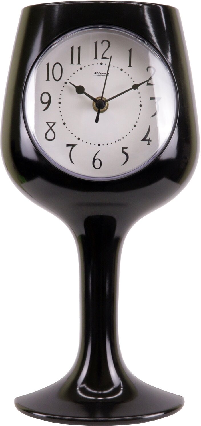 Кухонные настенные часы MIRRON 121-176 Ч/Часы в форме бокала/Чёрный цвет корпуса/Тематические часы/Оригинальные часы на кухню/Циферблат с арабскими цифрами
