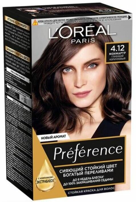 LOreal Paris Preference стойкая краска для волос, 4.12, Монмартр