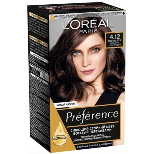 L'Oreal Paris Preference стойкая краска для волос, 4.12, Монмартр