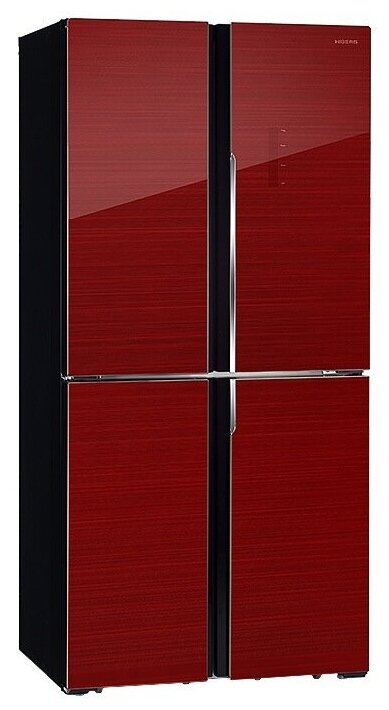 Холодильник HIBERG RFQ 490DX NFGR INVERTER, Cross Door, 4 двери, отдельностоящий, Total No Frost, инвертор, 490 л объем, цвет красное стекло с полоской