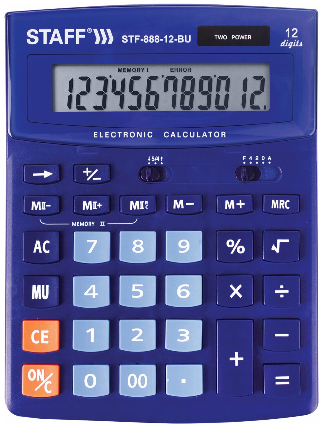 Калькулятор настольный STAFF STF-888-12-BU (200х150мм) 12 разрядов, двойное питание, синий, 250455