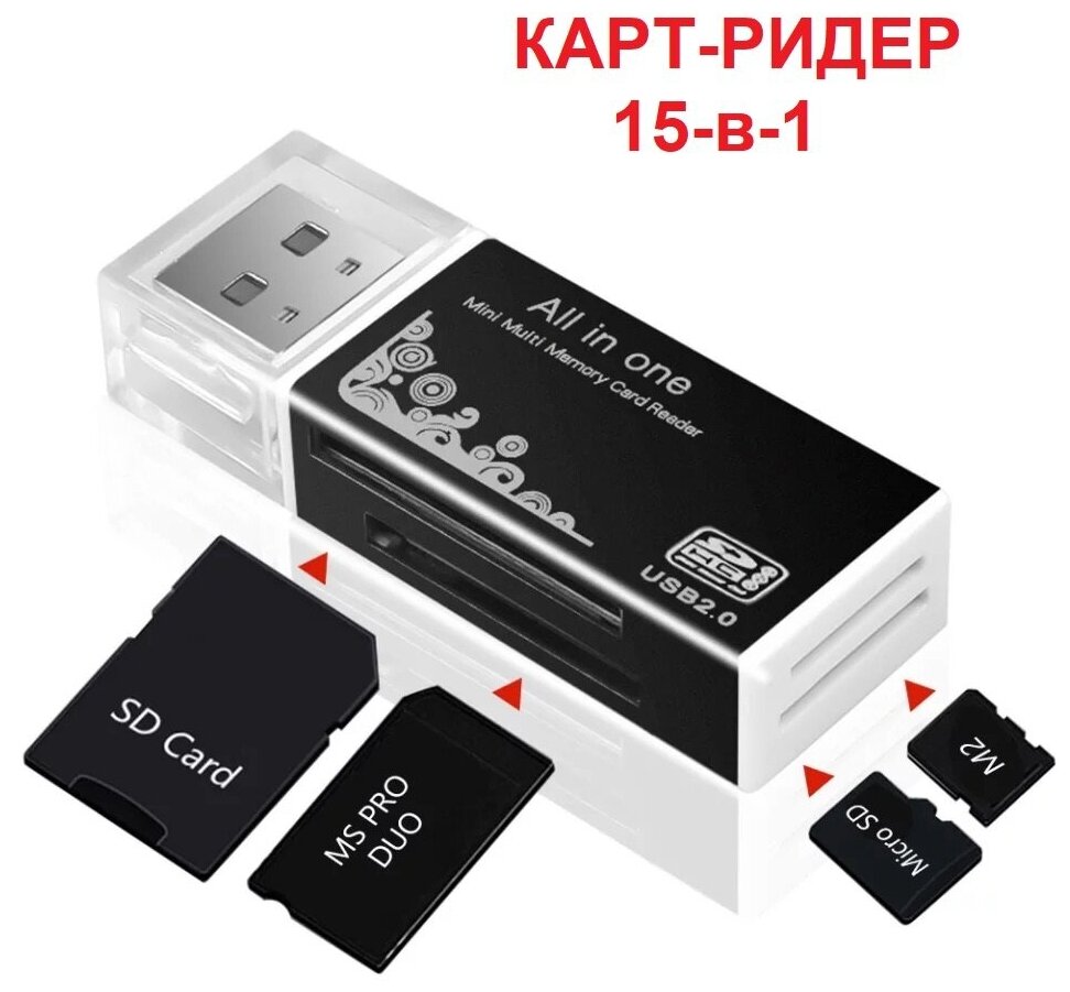 Карт-ридер 15-в-1 Rapture 480 USB SD MMC RS-MMC Mini-SD T-Flash/MicroSD MS/MS Pro MS DUO/MS PRO DUO M2 цвет ассортимент