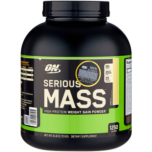 Гейнер Optimum Nutrition Serious Mass, 2720 г, ваниль optimum nutrition serious mass vanilla 6 lb