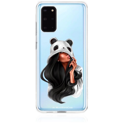 Прозрачный силиконовый чехол MustHaveCase для Samsung Galaxy S20+ Panda Girl/ Панда для Самсунг Галакси С20+ Противоударный