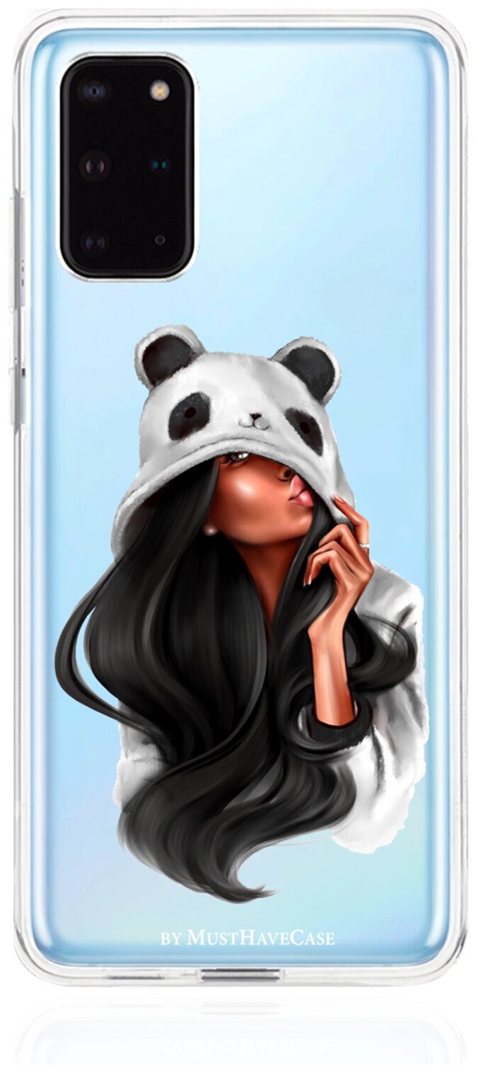 Прозрачный силиконовый чехол MustHaveCase для Samsung Galaxy S20+ Panda Girl/ Панда для Самсунг Галакси С20+ Противоударный