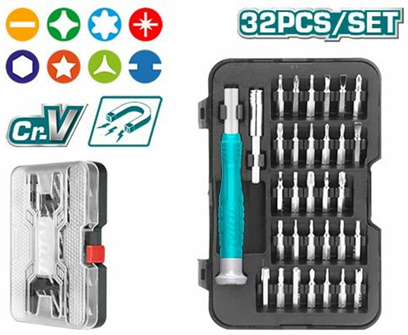 Отвертка для точной механики с насадками 32 шт TOTAL - фотография № 2